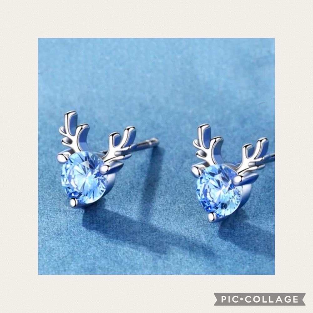 NEW Baby Blue Silver Deer Holiday Earrings